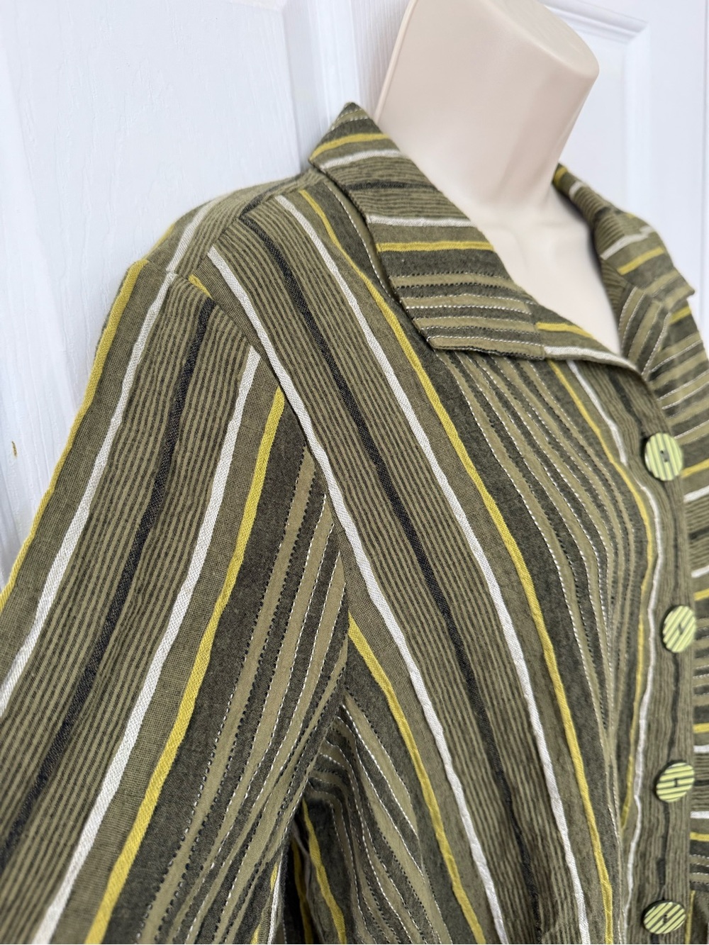 Habitat Change Your Stripes Mixed Stripe Pocket Button Front Shirt Olive Green S - Picture 6 of 12
